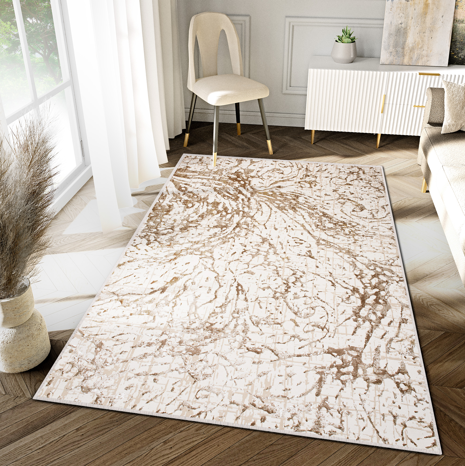 Tappeto Hera Crema Beige Marrone Onde Effetto 3D