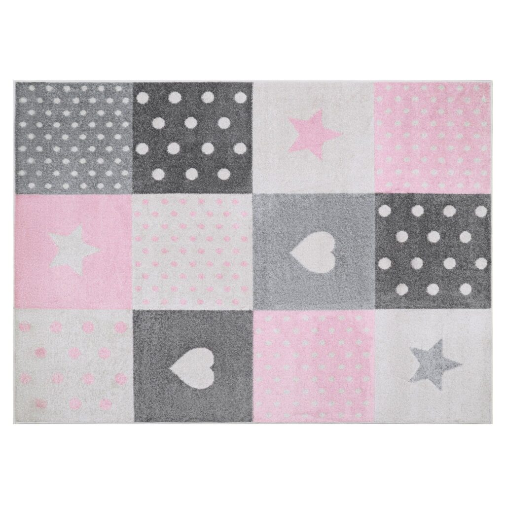 Tappeto Lazur Grigio Rosa Quadrati per Bambini