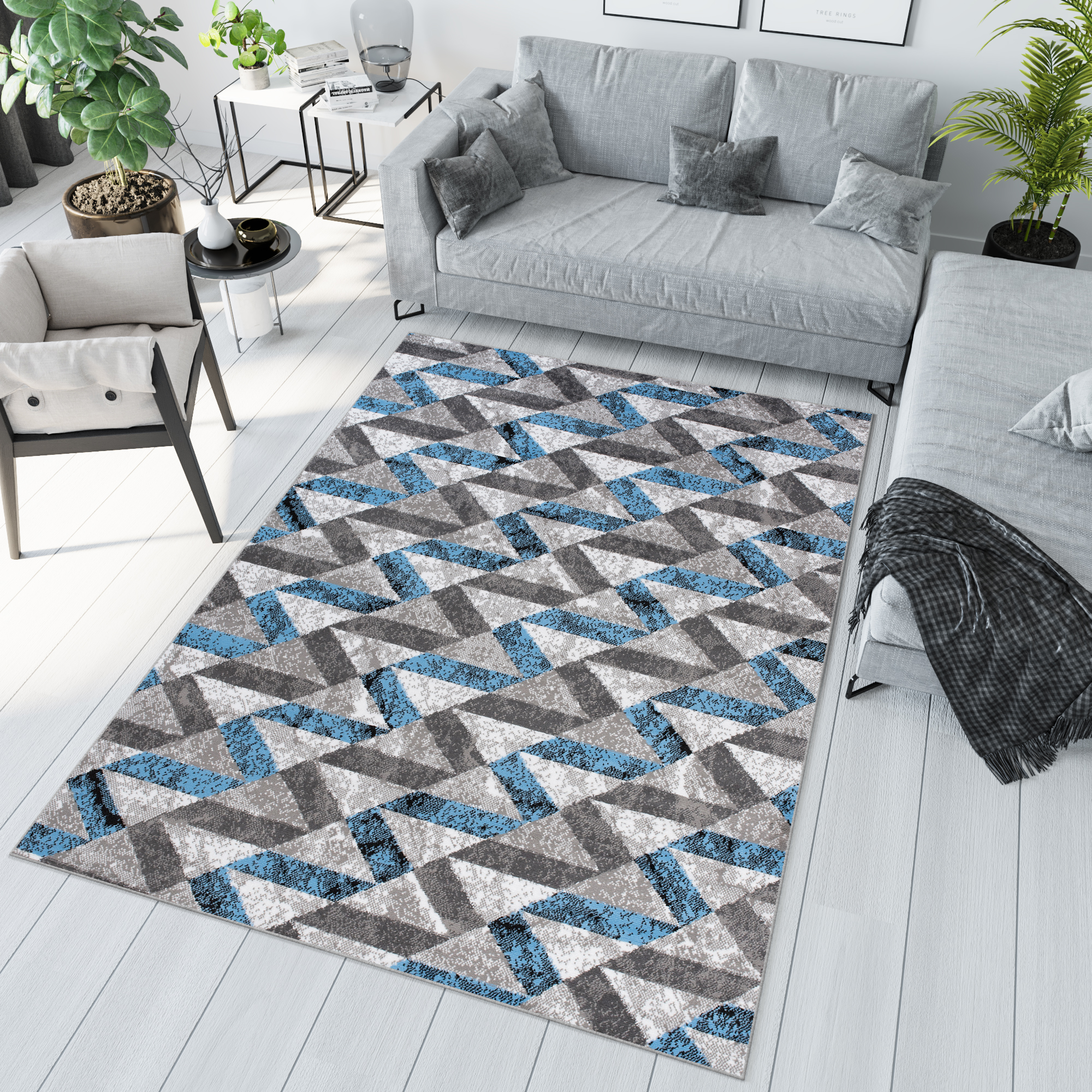 Tappeto Maya Grigio Blu Astratto Zigzag