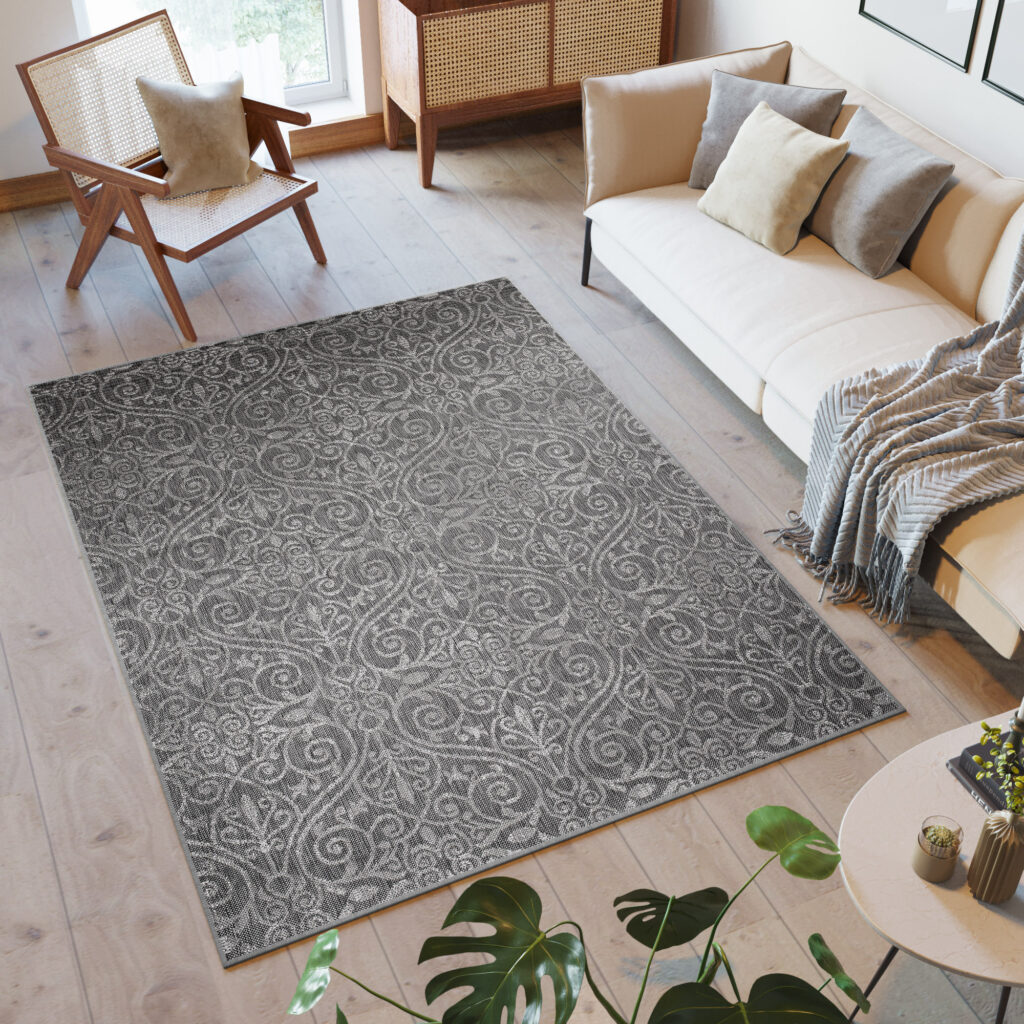 Tappeto Capri Moderno  Floreale Design Grigio Esterno Interno