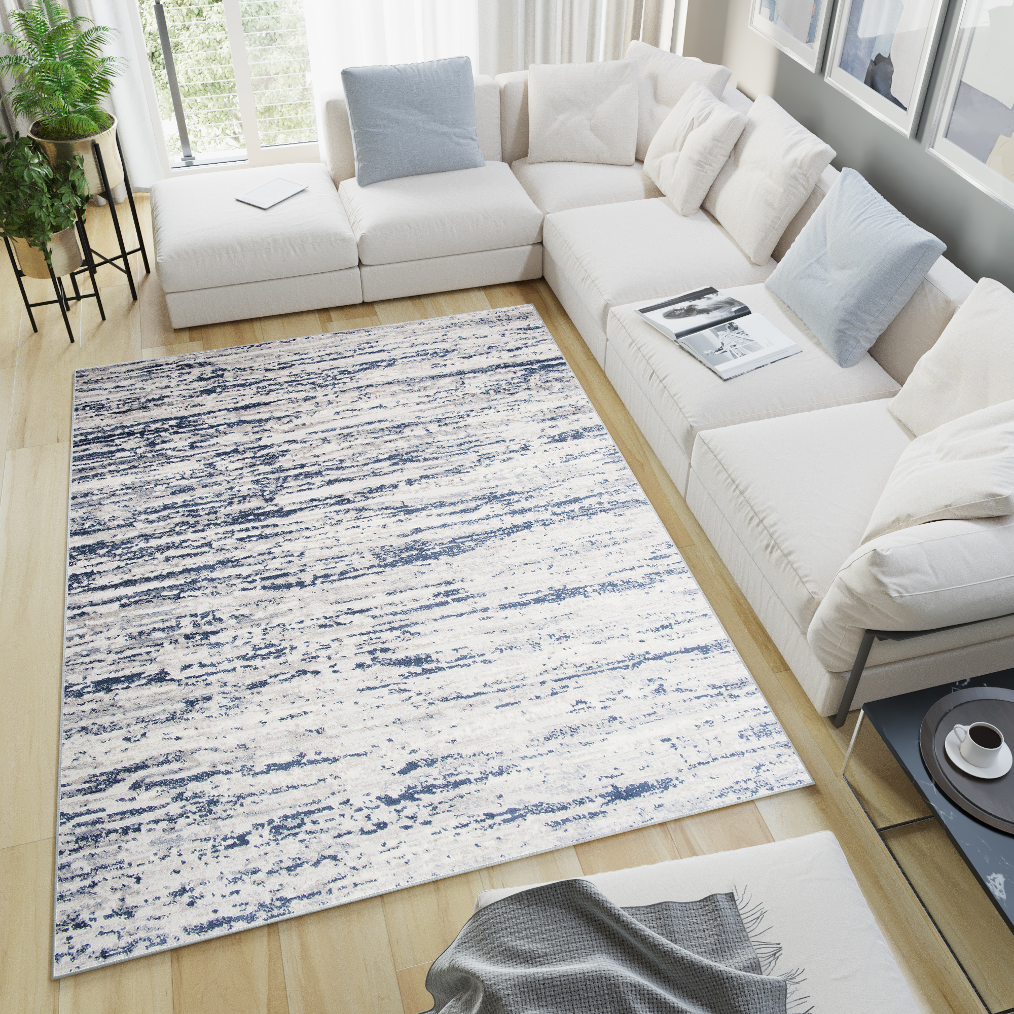 Tappeto Sky Blu Crema Moderno Linee