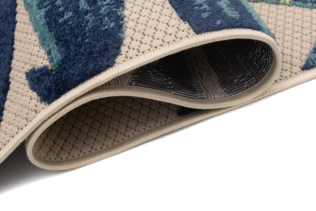 Tappeto Esterno Patio Crema Blu Foglie