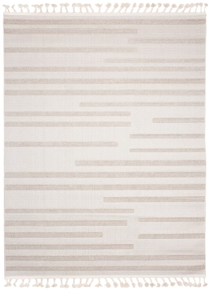 Tappeto Timber Indoor Outdoor Beige a Strisce con Frange