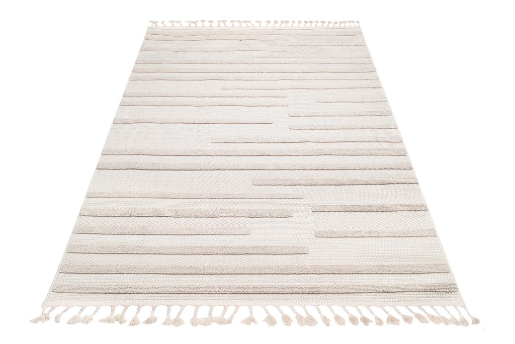 Tappeto Timber Indoor Outdoor Beige a Strisce con Frange