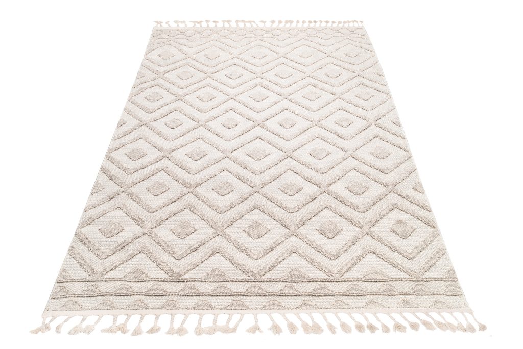 Tappeto Timber Indoor Outdoor Beige Rombi con Frange