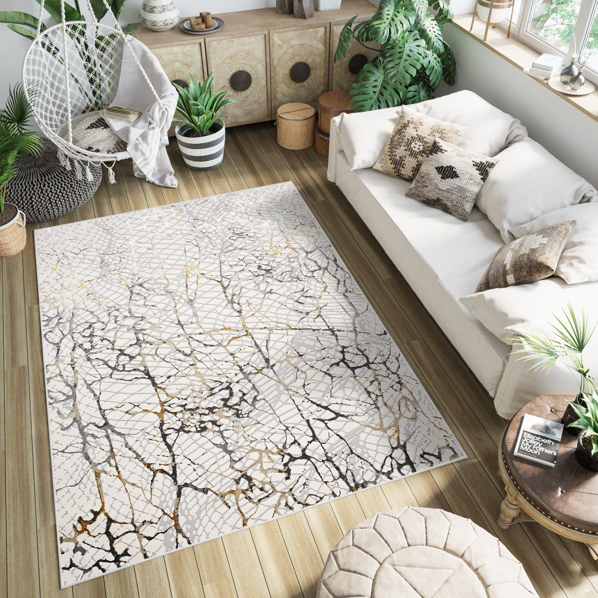 Tappeto Golden Crema Oro Gigio Pelle di Serpente