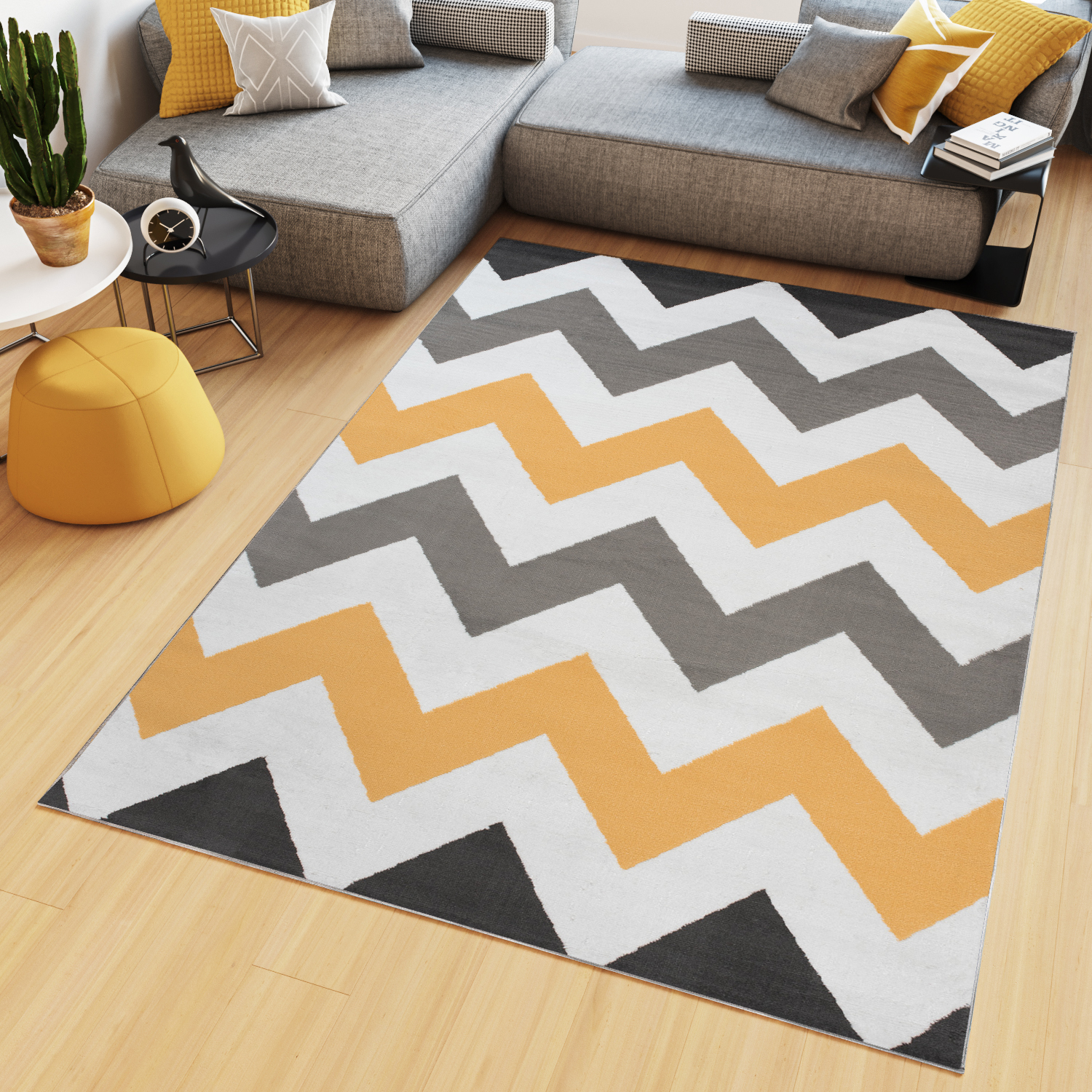 Tappeto Maya Grigio Giallo Geometrico Zigzag