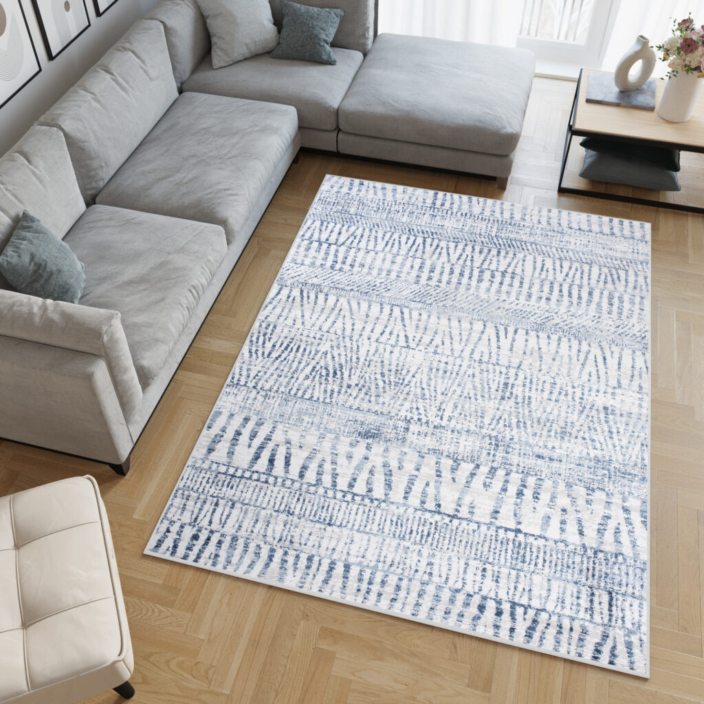 Tappeto Sky Blu Crema Etnico Strisce