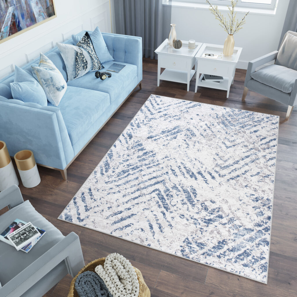 Tappeto Sky Blu Crema Moderno Zigzag
