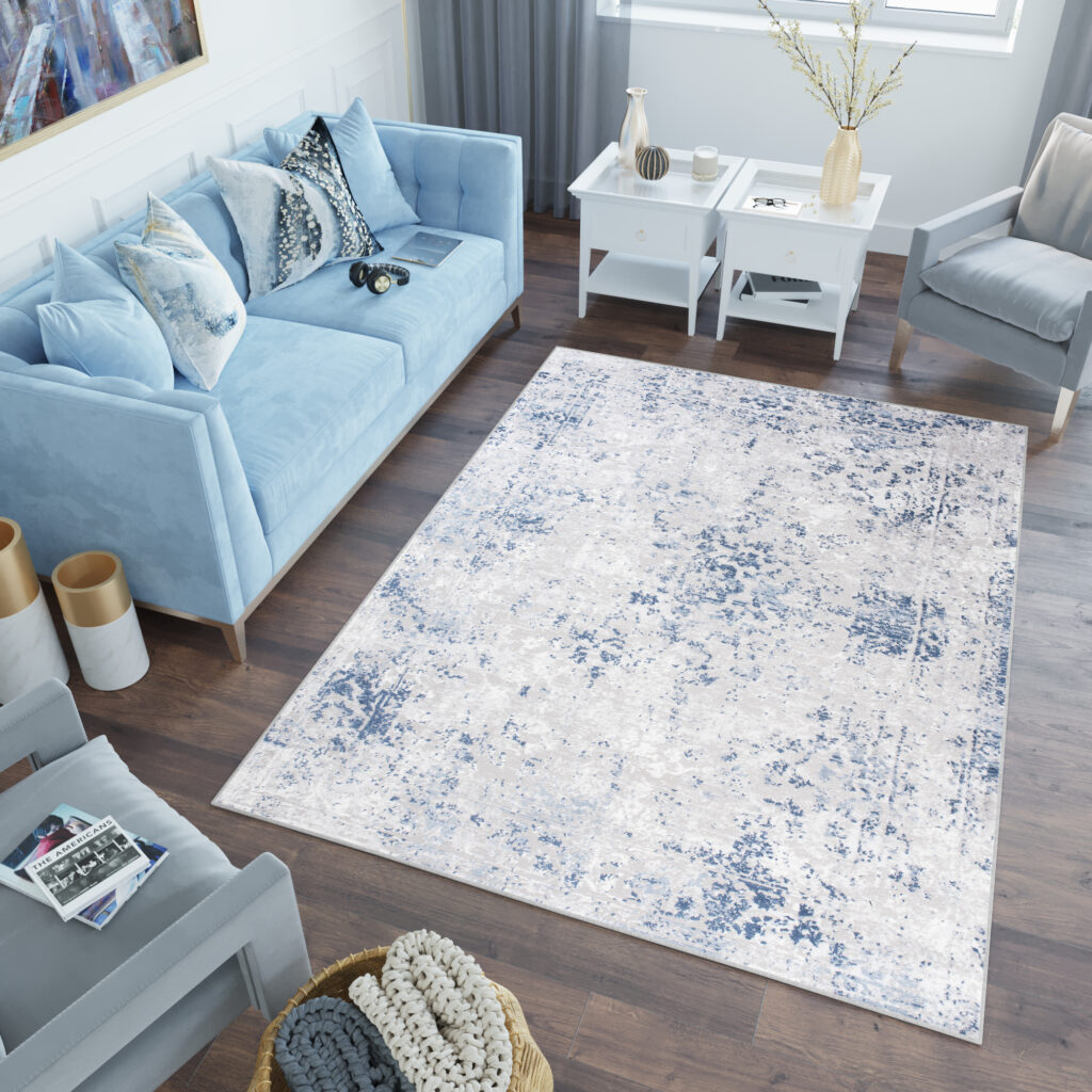 Tappeto Sky Blu Grigio Cornice Ornamenti