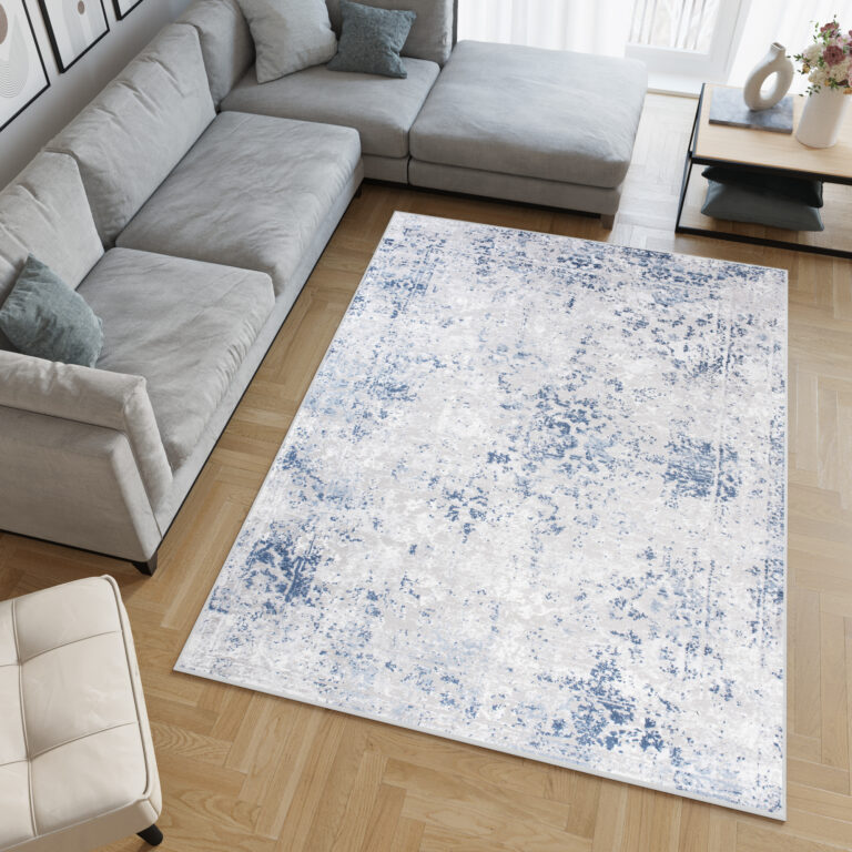 Tappeto Sky Blu Grigio Cornice Ornamenti