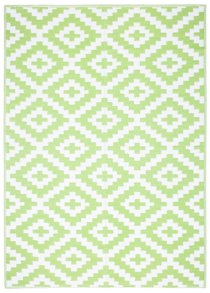 Tappeto Ibiza per Esterno Bifacciale Impermeabile Verde Bianco