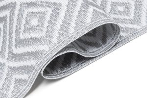 Tappeto Ibiza per Esterno Bifacciale Impermeabile Grigio Bianco Rombi