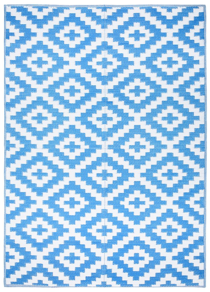 Tappeto Ibiza per Esterno Bifacciale Impermeabile Blu Scuro Bianco