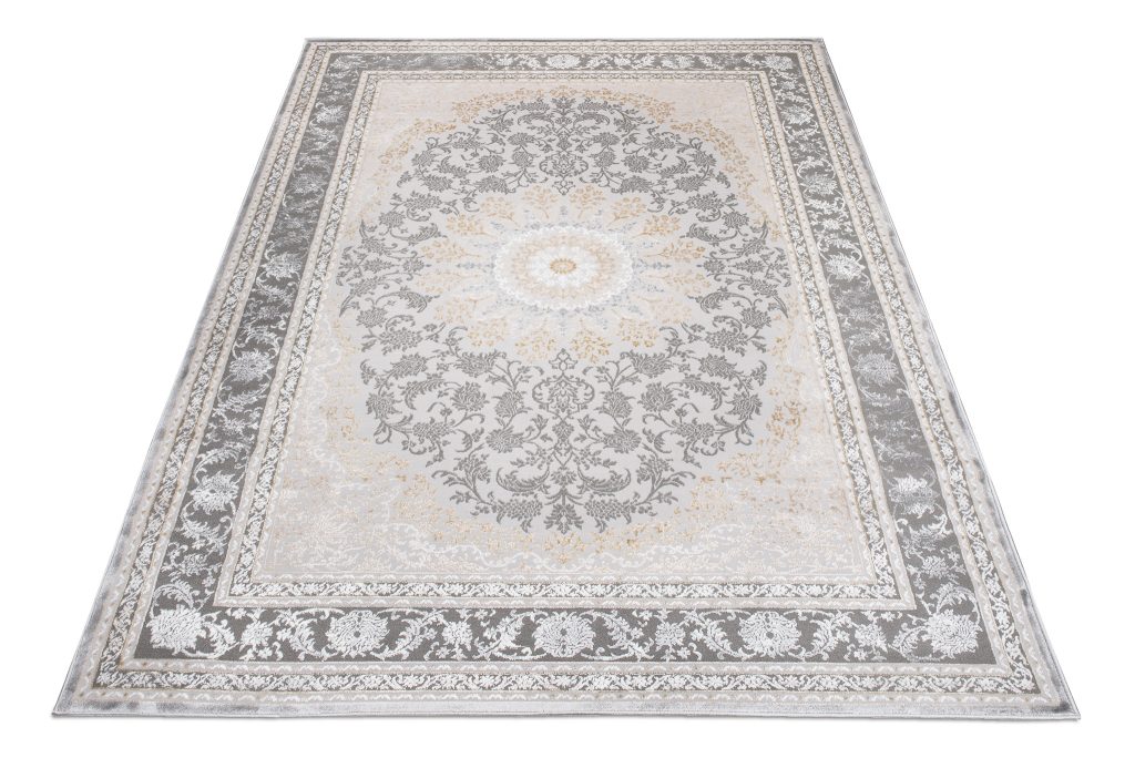 Tappeto Hera Grigio Crema Beige Rosetta Effetto 3D