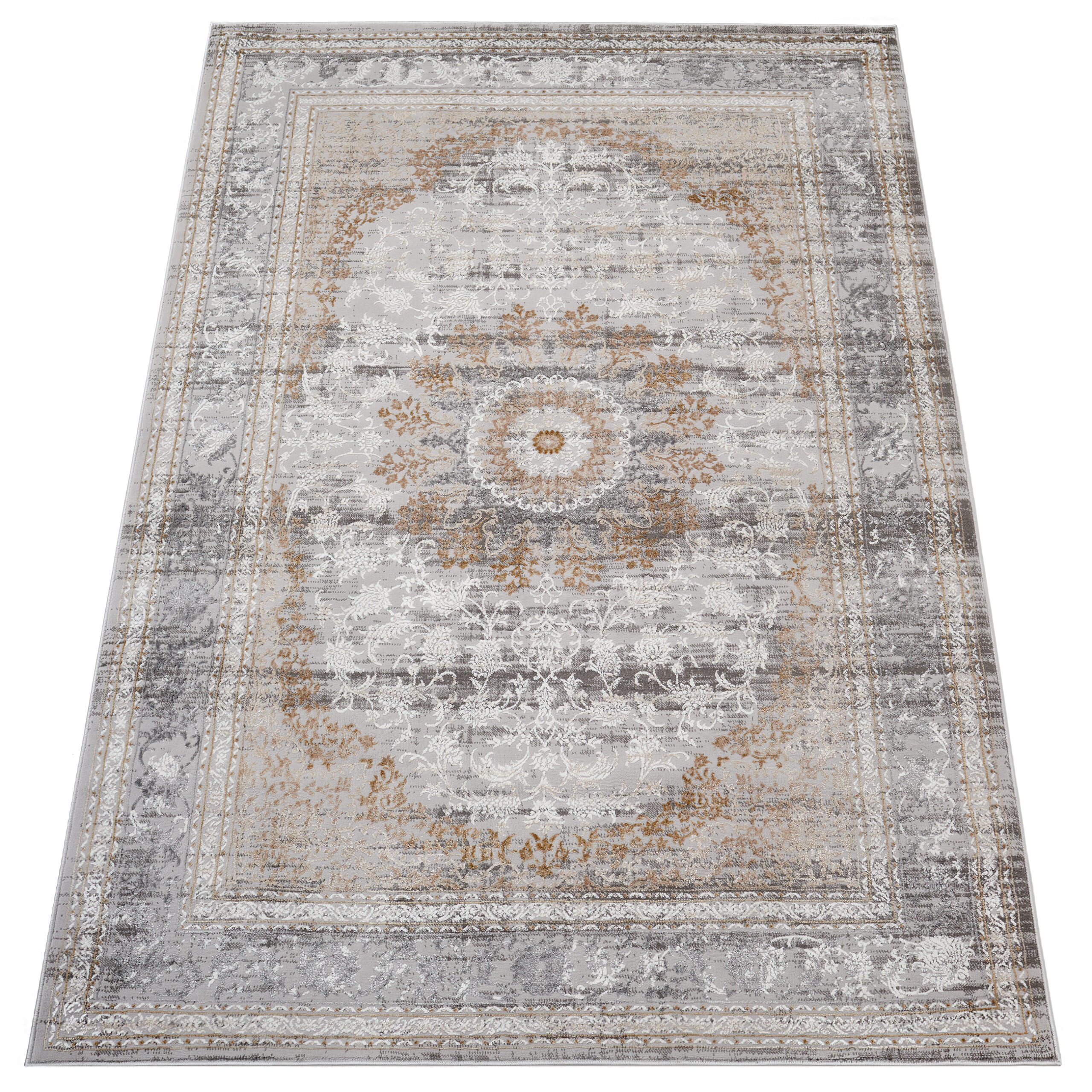 Tappeto Hera Grigio Beige Crema Rosetta Effetto 3D