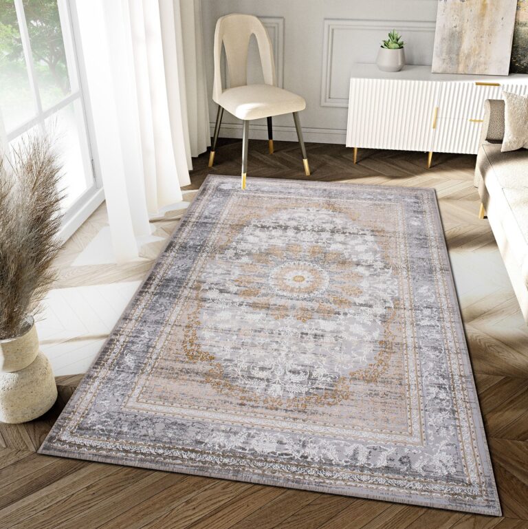 Tappeto Hera Grigio Beige Crema Rosetta Effetto 3D