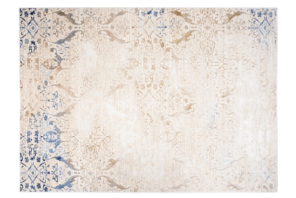 Tappeto Hera Crema Beige Blu Ornamenti Effetto 3D