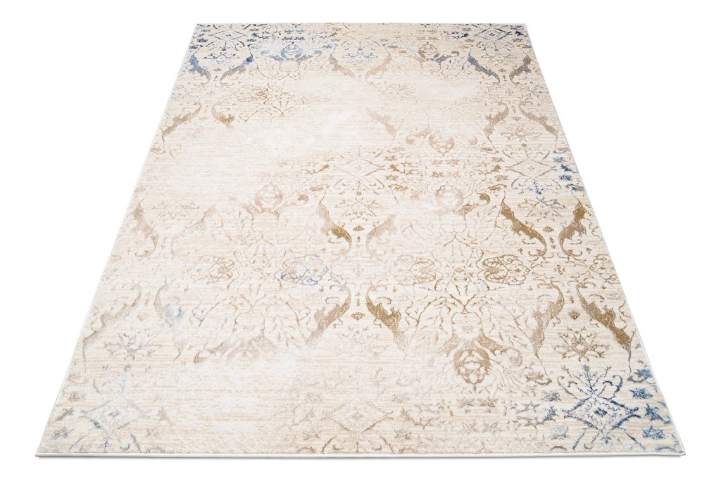 Tappeto Hera Crema Beige Blu Ornamenti Effetto 3D
