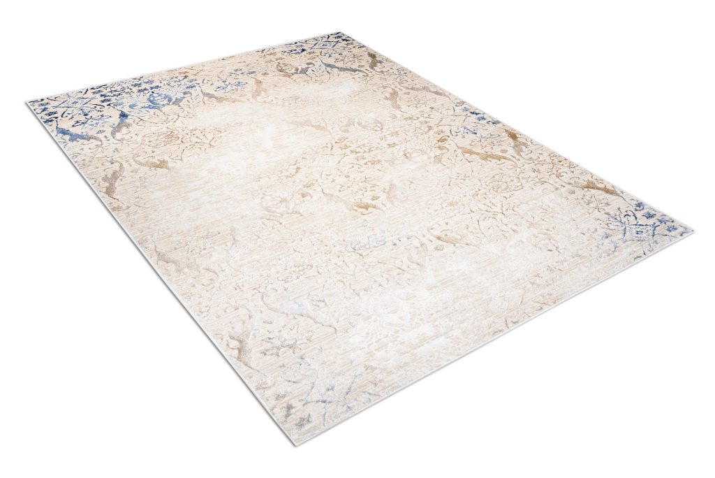 Tappeto Hera Crema Beige Blu Ornamenti Effetto 3D
