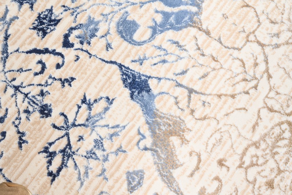 Tappeto Hera Crema Beige Blu Ornamenti Effetto 3D