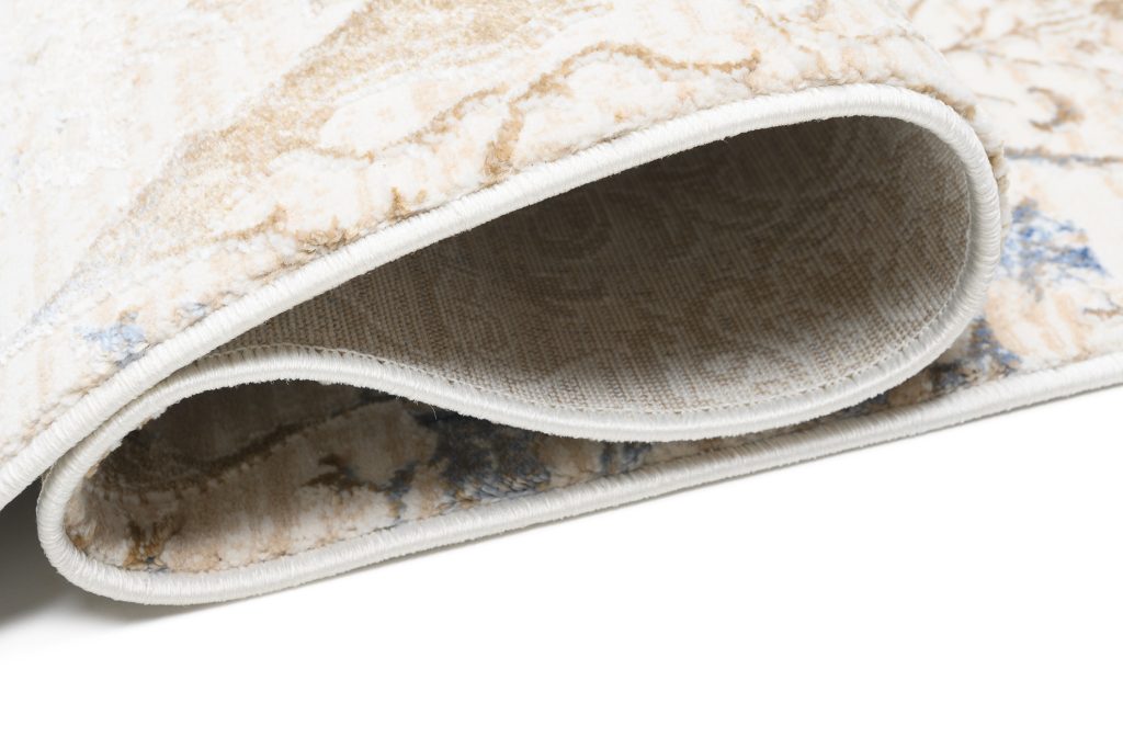 Tappeto Hera Crema Beige Blu Ornamenti Effetto 3D