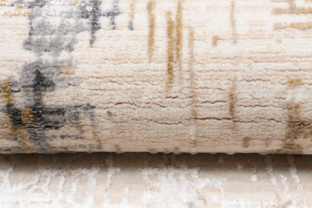 Tappeto Hera Beige Crema Grigio Astratto Strisce Effetto 3D