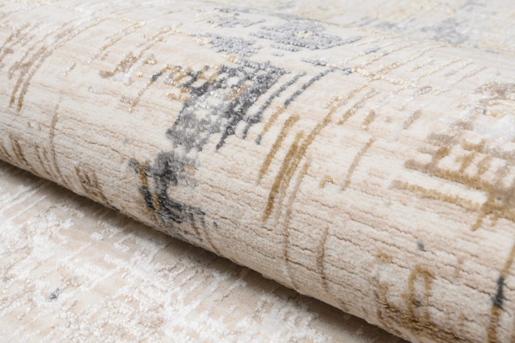 Tappeto Hera Beige Crema Grigio Astratto Strisce Effetto 3D