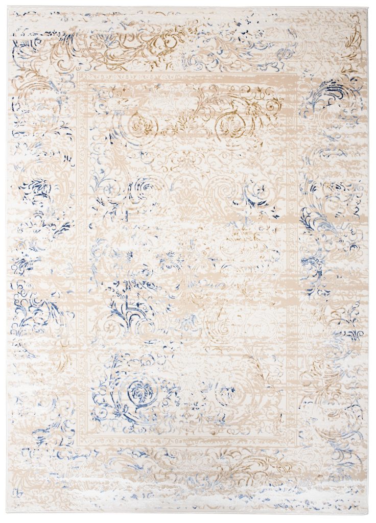 Tappeto Hera Crema Beige Blu Classico Effetto 3D