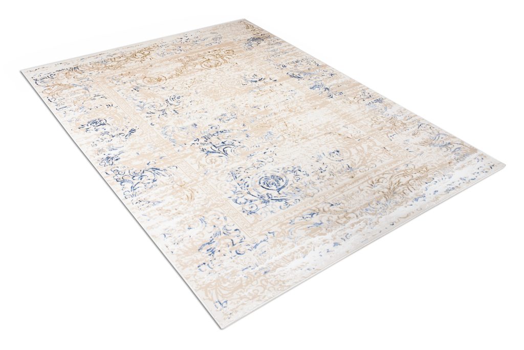 Tappeto Hera Crema Beige Blu Classico Effetto 3D