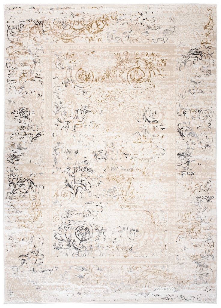 Tappeto Hera Beige Crema Grigio Vintage Ornamenti Effetto 3D