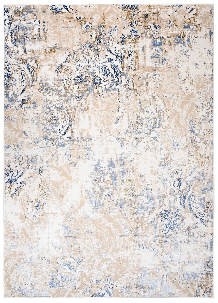 Tappeto Hera Crema Beige Blu Scuro Ornamenti Effetto 3D