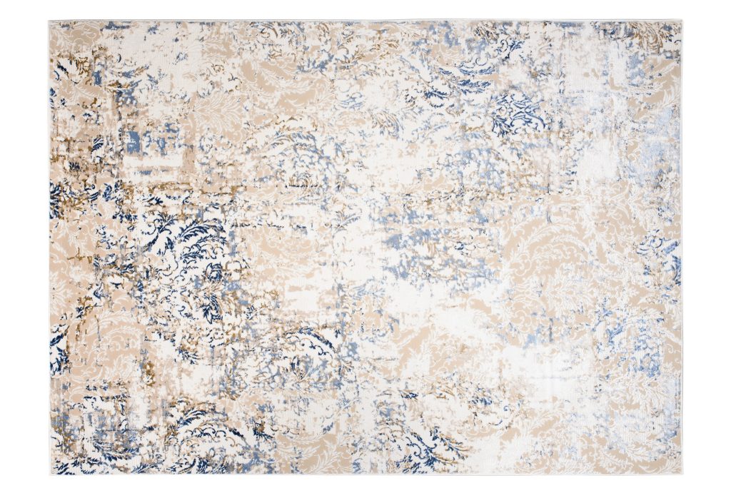 Tappeto Hera Crema Beige Blu Scuro Ornamenti Effetto 3D
