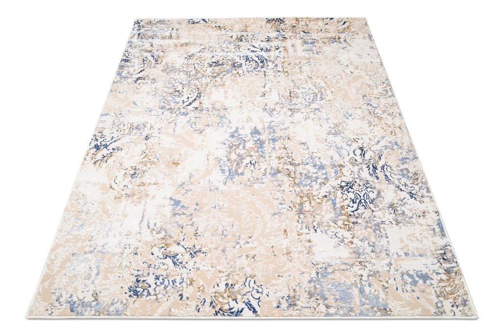 Tappeto Hera Crema Beige Blu Scuro Ornamenti Effetto 3D