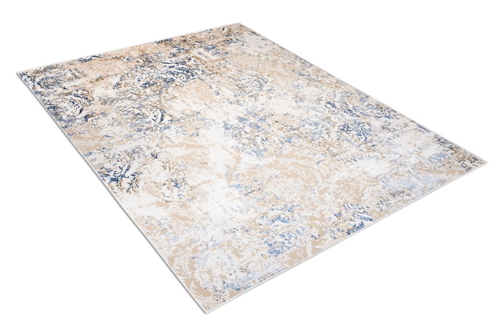Tappeto Hera Crema Beige Blu Scuro Ornamenti Effetto 3D