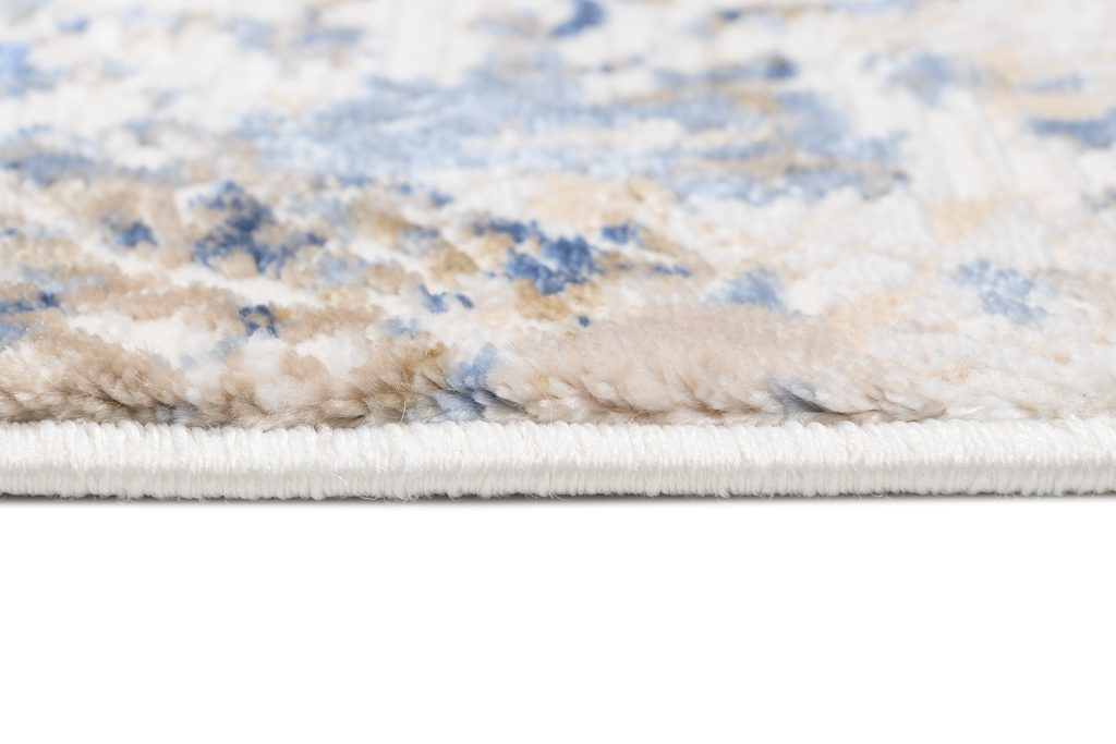 Tappeto Hera Crema Beige Blu Scuro Ornamenti Effetto 3D