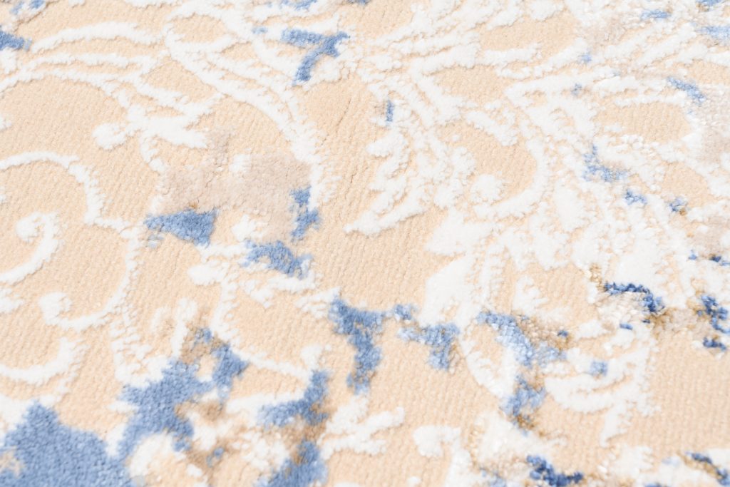 Tappeto Hera Crema Beige Blu Scuro Ornamenti Effetto 3D