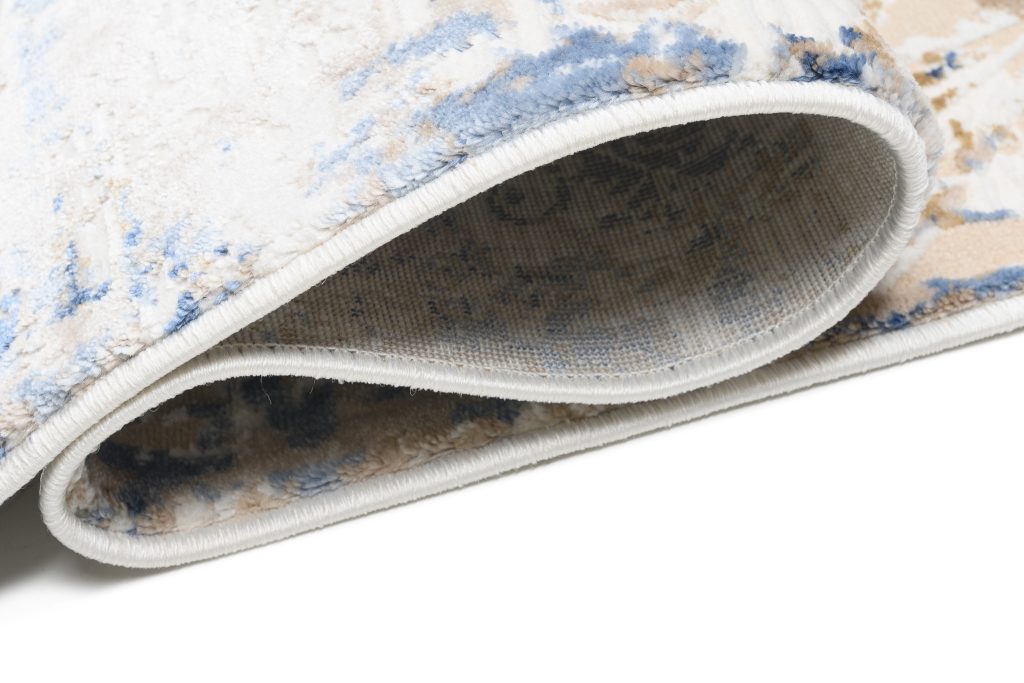Tappeto Hera Crema Beige Blu Scuro Ornamenti Effetto 3D
