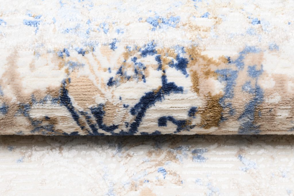 Tappeto Hera Crema Beige Blu Scuro Ornamenti Effetto 3D