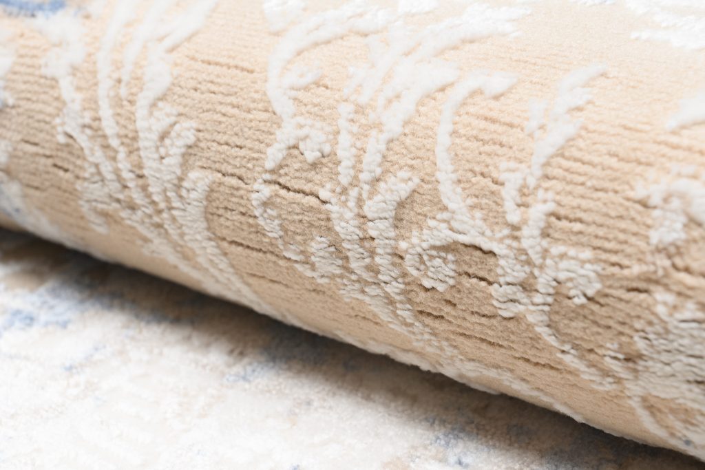 Tappeto Hera Crema Beige Blu Scuro Ornamenti Effetto 3D
