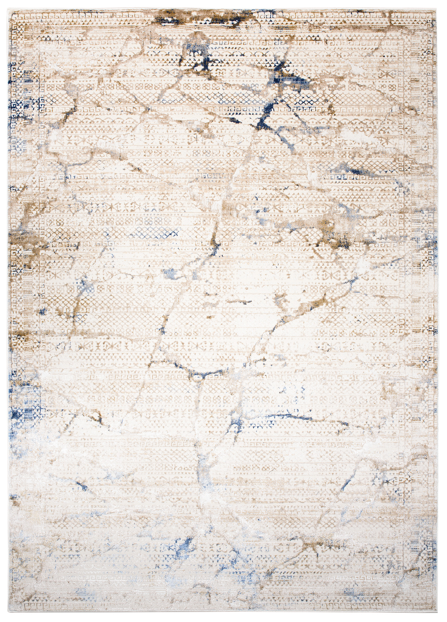 Tappeto Hera Crema Beige Blu Etnico Effetto 3D