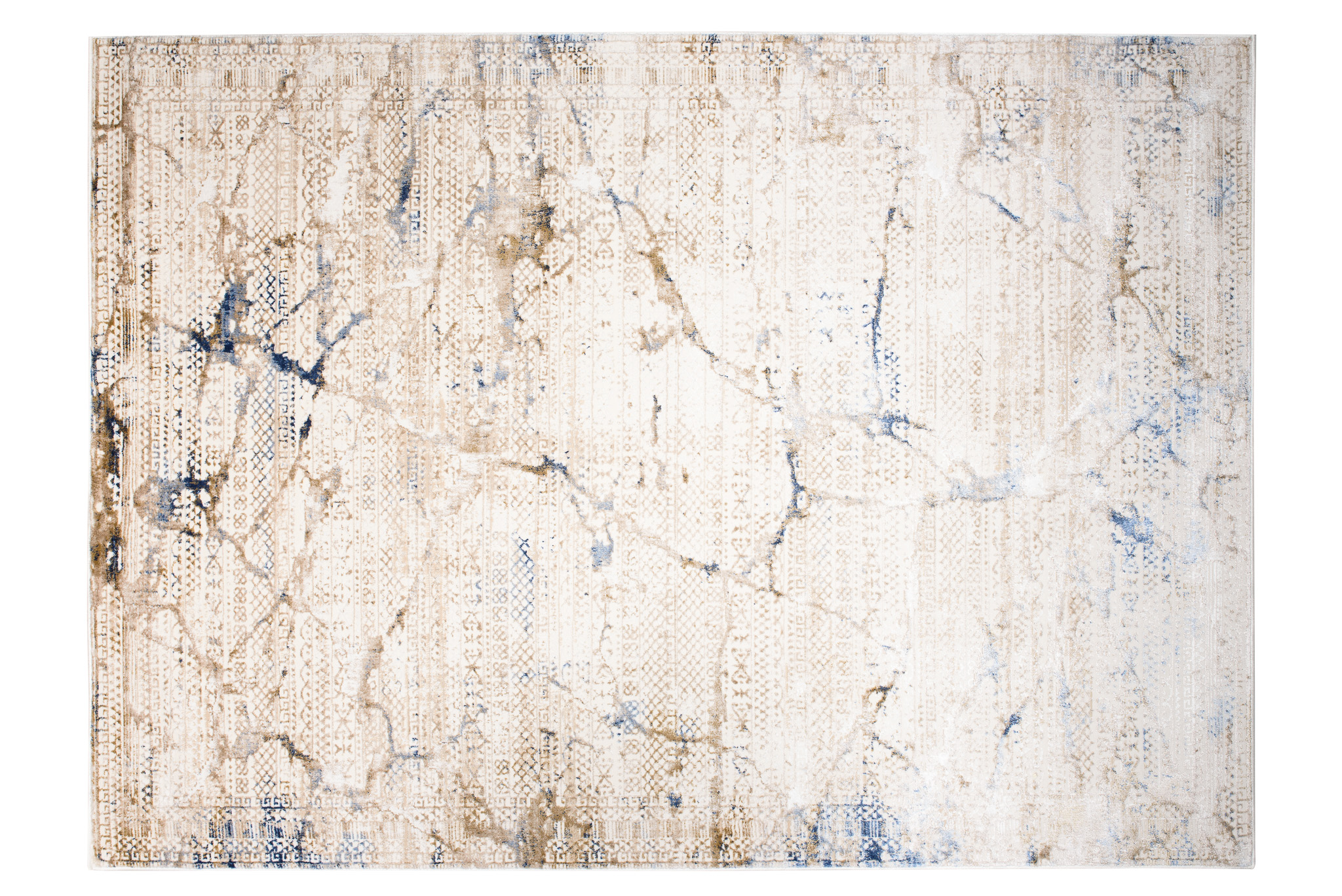 Tappeto Hera Crema Beige Blu Etnico Effetto 3D