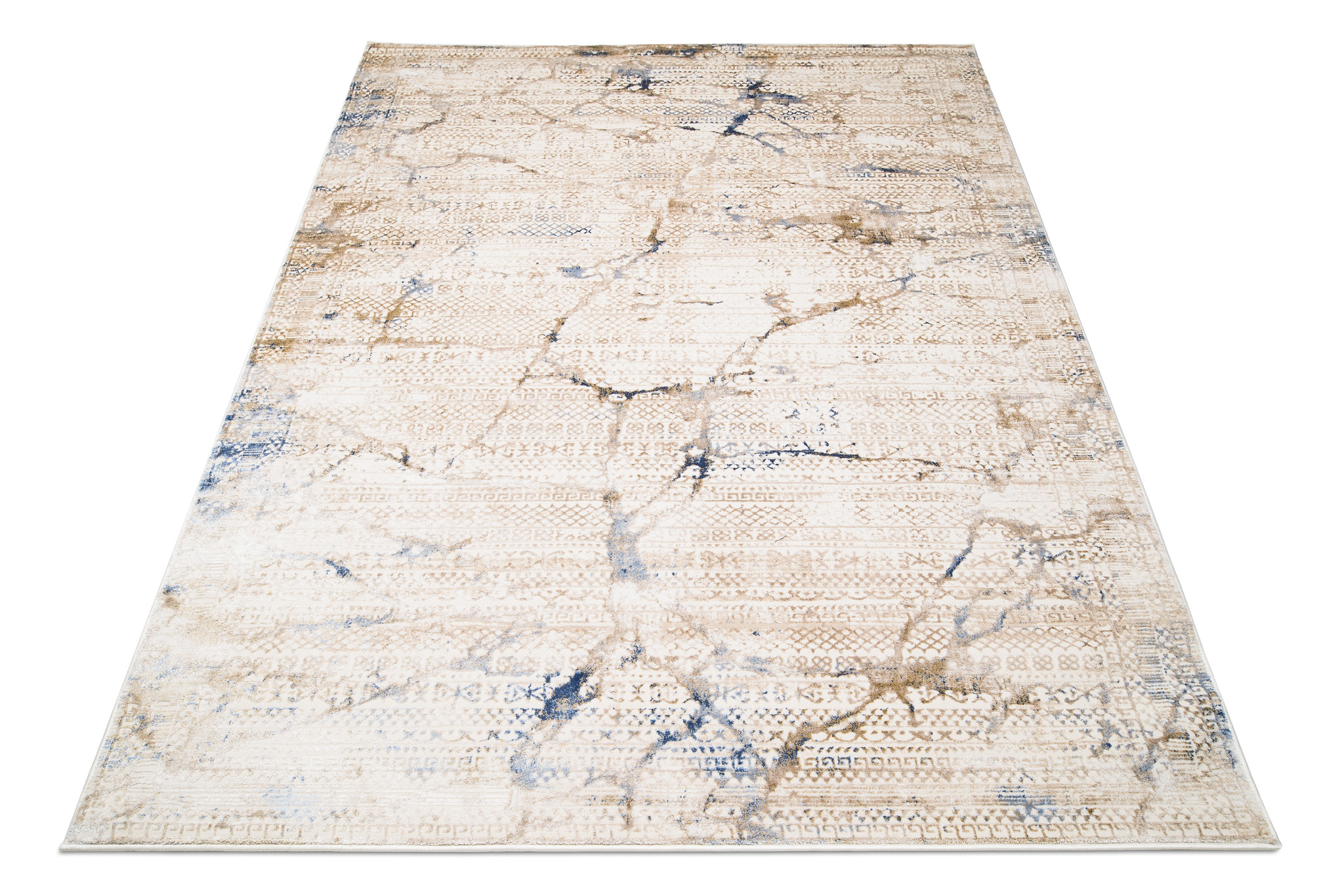 Tappeto Hera Crema Beige Blu Etnico Effetto 3D