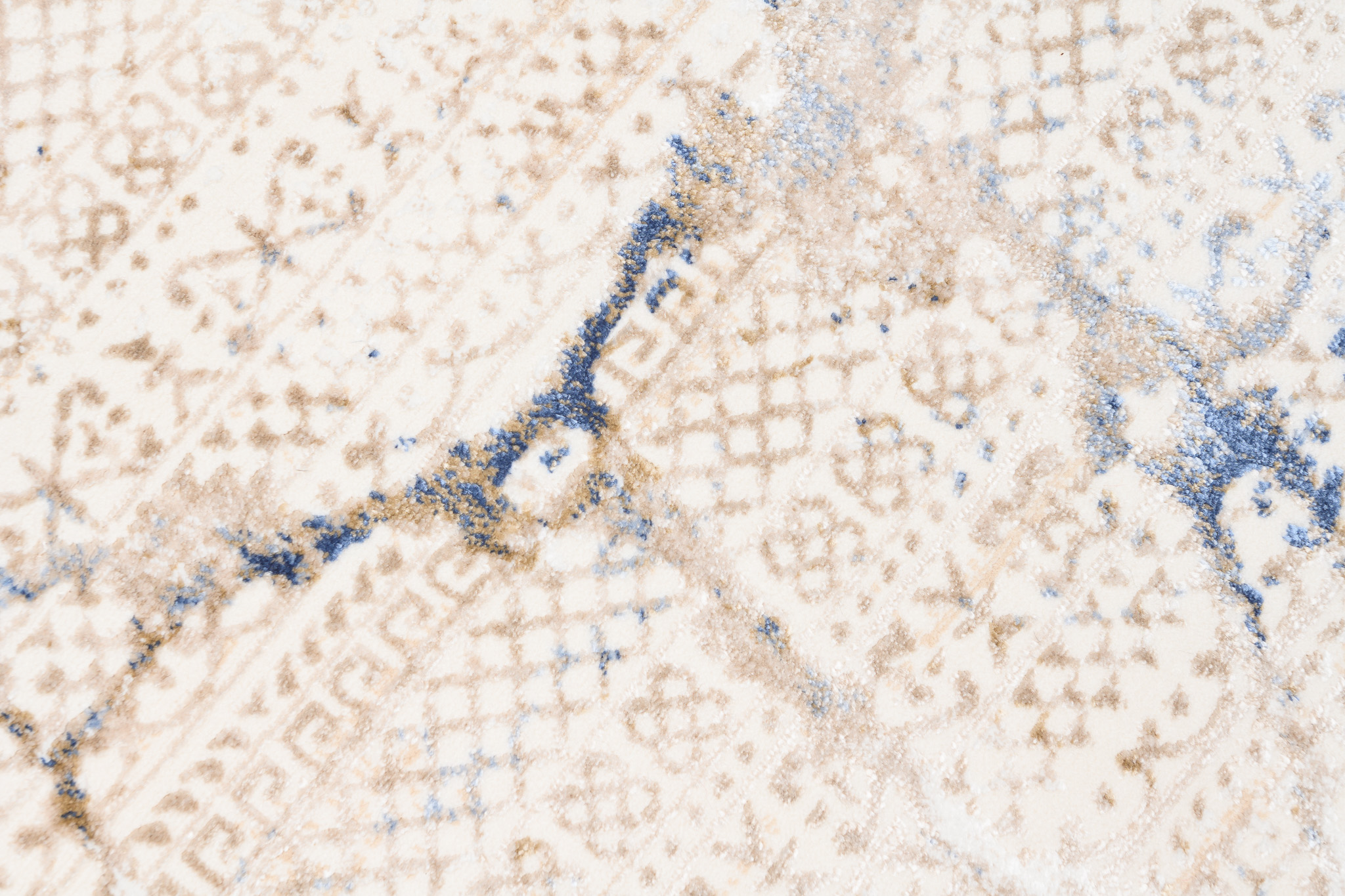 Tappeto Hera Crema Beige Blu Etnico Effetto 3D