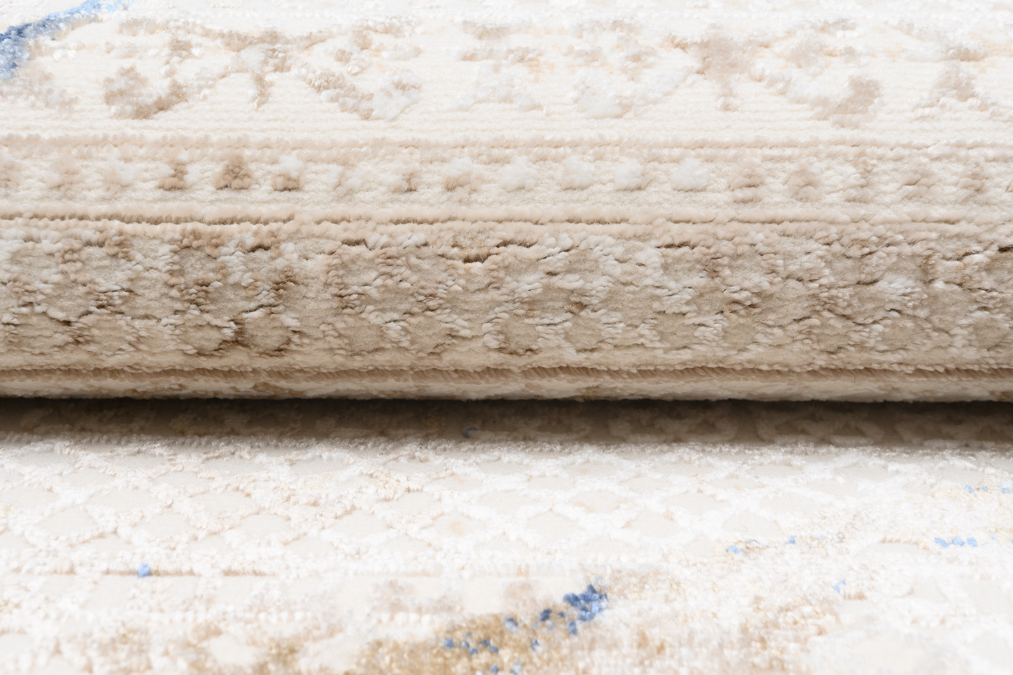 Tappeto Hera Crema Beige Blu Etnico Effetto 3D