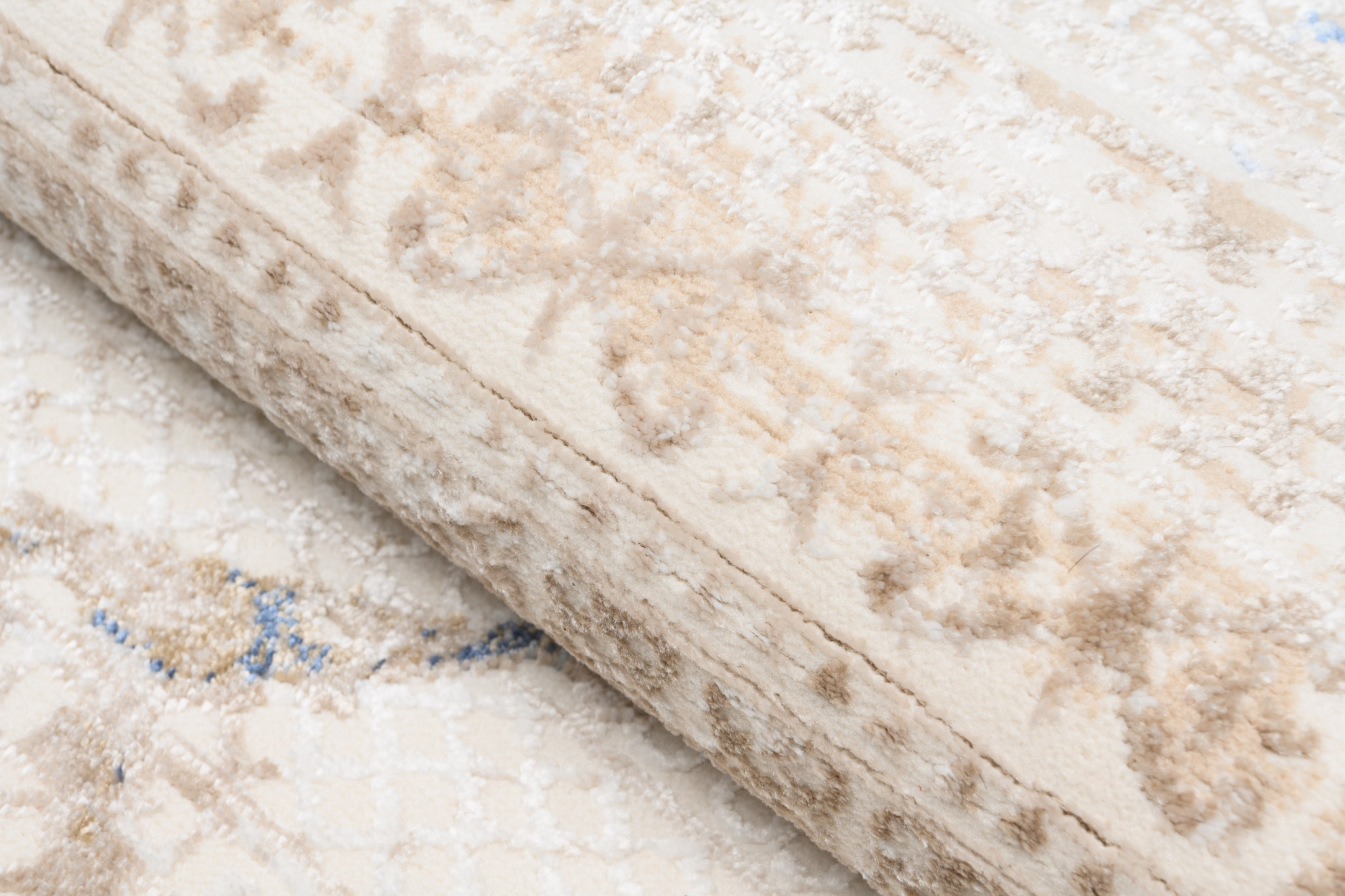 Tappeto Hera Crema Beige Blu Etnico Effetto 3D