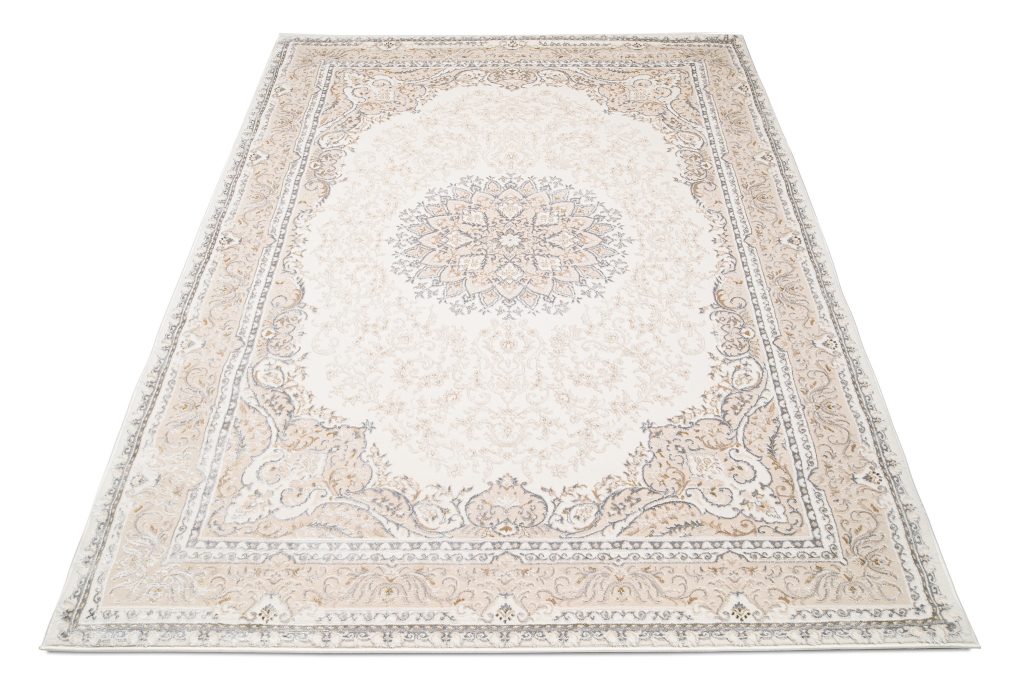 Tappeto Hera Crema Beige Grigio Vintage Medaglione Effetto 3D