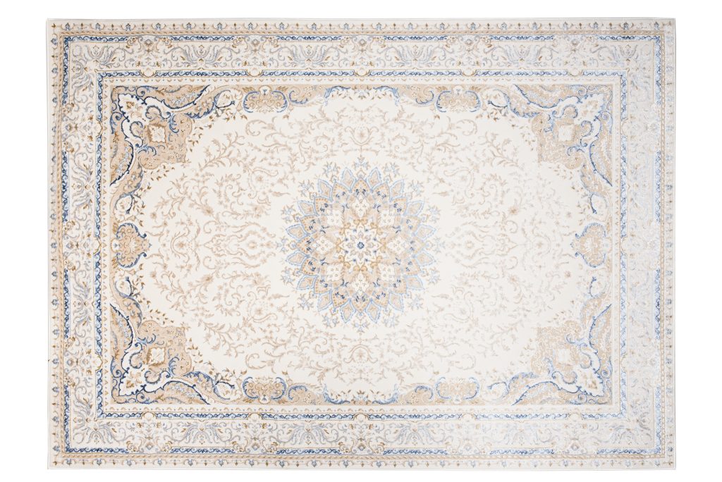 Tappeto Hera Crema Beige Blu Medaglione Effetto 3D