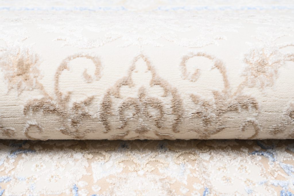 Tappeto Hera Crema Beige Blu Medaglione Effetto 3D