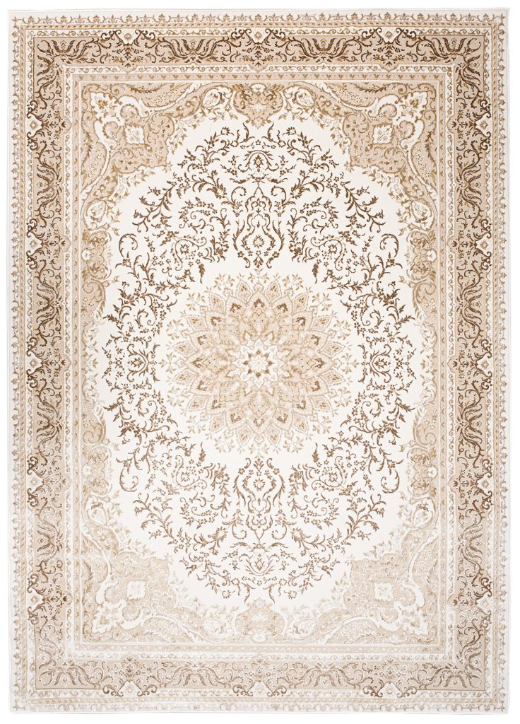 Tappeto Hera Crema Marrone Tradizionale Rosetta Effetto 3D